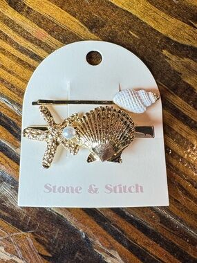 Gold Seashell Hair Clips - Starfish & Conch Set